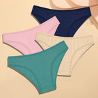 4Pcs Cotton Striped Underwear Women'S Panties Sexy Breathable Solid Briefs Female Low Waist Comfortable Stretch Lingerie