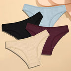 4Pcs Cotton Striped Underwear Women'S Panties Sexy Breathable Solid Briefs Female Low Waist Comfortable Stretch Lingerie