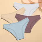 4Pcs Cotton Striped Underwear Women'S Panties Sexy Breathable Solid Briefs Female Low Waist Comfortable Stretch Lingerie