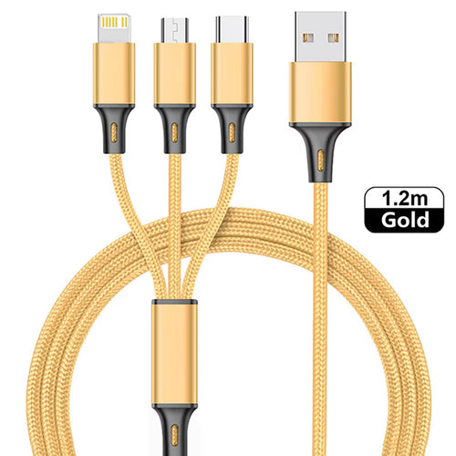 3 in 1 USB Type C Cable Phone Charge Cable Nylon Braided Universal Charging Cord 