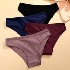 4Pcs Cotton Striped Underwear Women'S Panties Sexy Breathable Solid Briefs Female Low Waist Comfortable Stretch Lingerie
