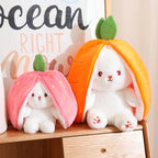 18CM Creative Carrot Strawberry Bag Transform to Rabbit Plush Toys Lovely Long Ears Bunny Stuffed Soft Doll Kawaii Kids Gifts