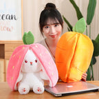 18CM Creative Carrot Strawberry Bag Transform to Rabbit Plush Toys Lovely Long Ears Bunny Stuffed Soft Doll Kawaii Kids Gifts