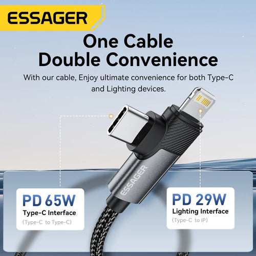 2 in 1 USB Type C Cable 65W PD Fast Charging Wire Type C to Lightning Cable for Iphone 15 14 Pro Max Macbook Ipad Xiaomi