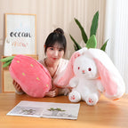18CM Creative Carrot Strawberry Bag Transform to Rabbit Plush Toys Lovely Long Ears Bunny Stuffed Soft Doll Kawaii Kids Gifts