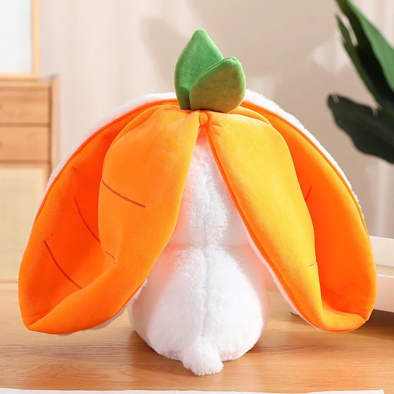 18CM Creative Carrot Strawberry Bag Transform to Rabbit Plush Toys Lovely Long Ears Bunny Stuffed Soft Doll Kawaii Kids Gifts