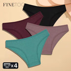 4Pcs Cotton Striped Underwear Women'S Panties Sexy Breathable Solid Briefs Female Low Waist Comfortable Stretch Lingerie
