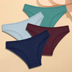 4Pcs Cotton Striped Underwear Women'S Panties Sexy Breathable Solid Briefs Female Low Waist Comfortable Stretch Lingerie