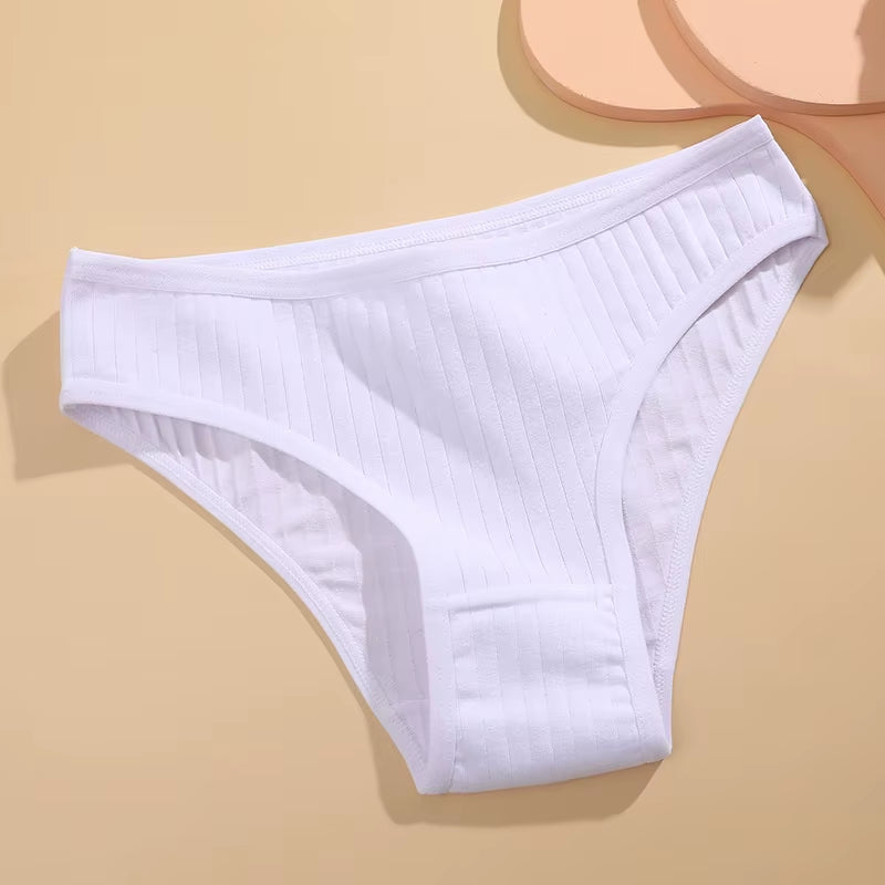 4Pcs Cotton Striped Underwear Women'S Panties Sexy Breathable Solid Briefs Female Low Waist Comfortable Stretch Lingerie