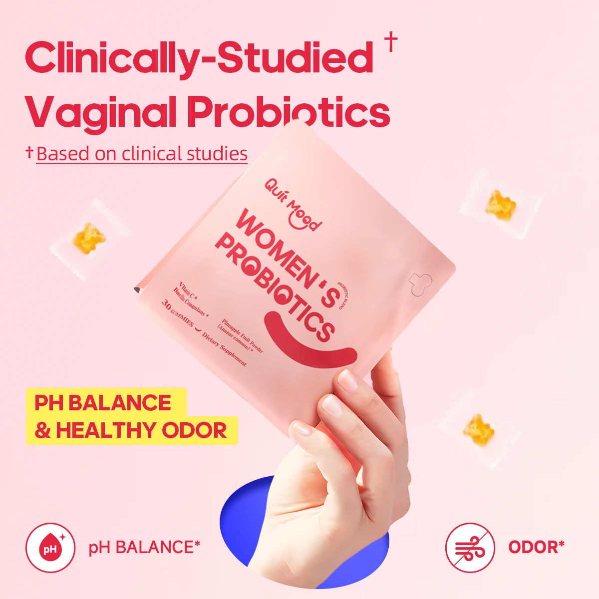 Quitmood Women'S Probiotics Feminine Ph Balance Gummies -Hawaiian Pineapple - Individual Package Vitamin C